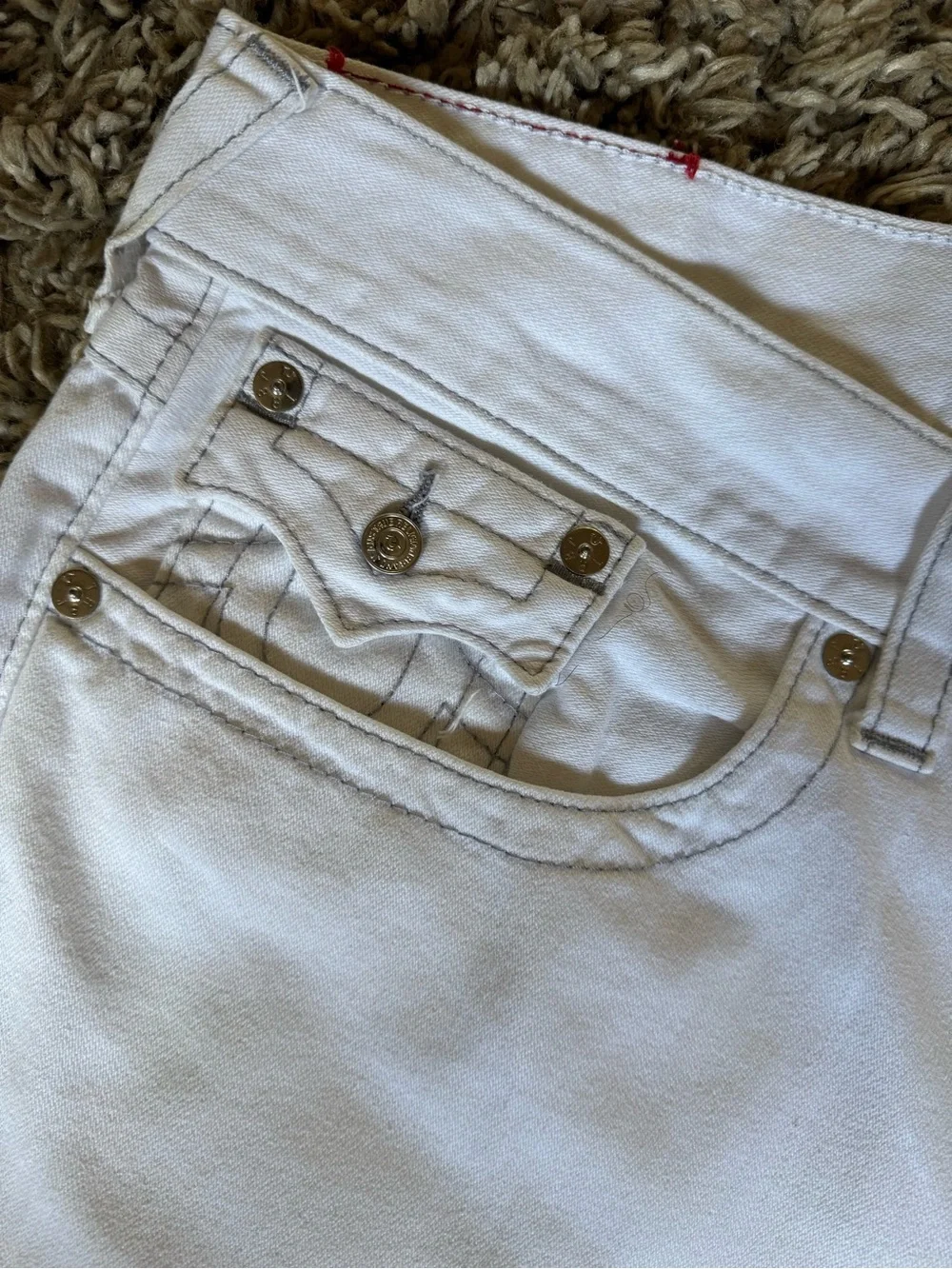 True Religion Cream White Straight Jeans Label Detail